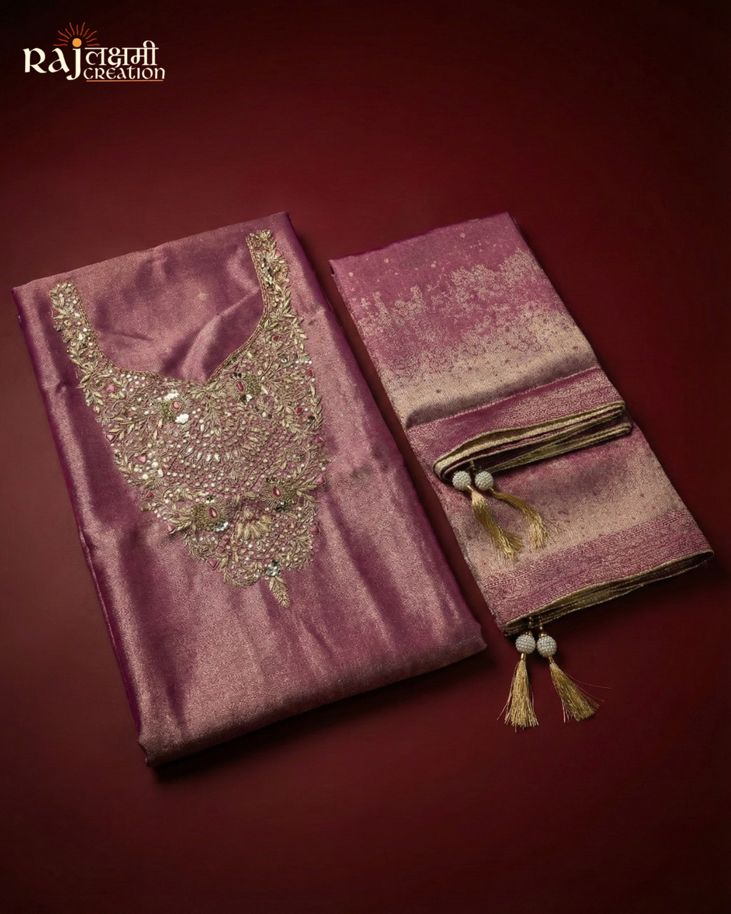 Lavender-Mauve Tissue Upada Suit with Intricate Gold Zardosi Artistry