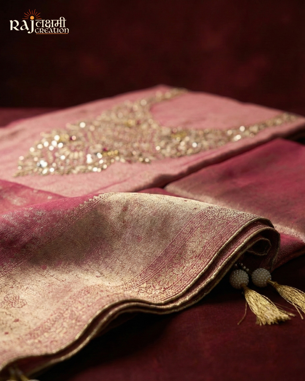 Lavender-Mauve Tissue Upada Suit with Intricate Gold Zardosi Artistry
