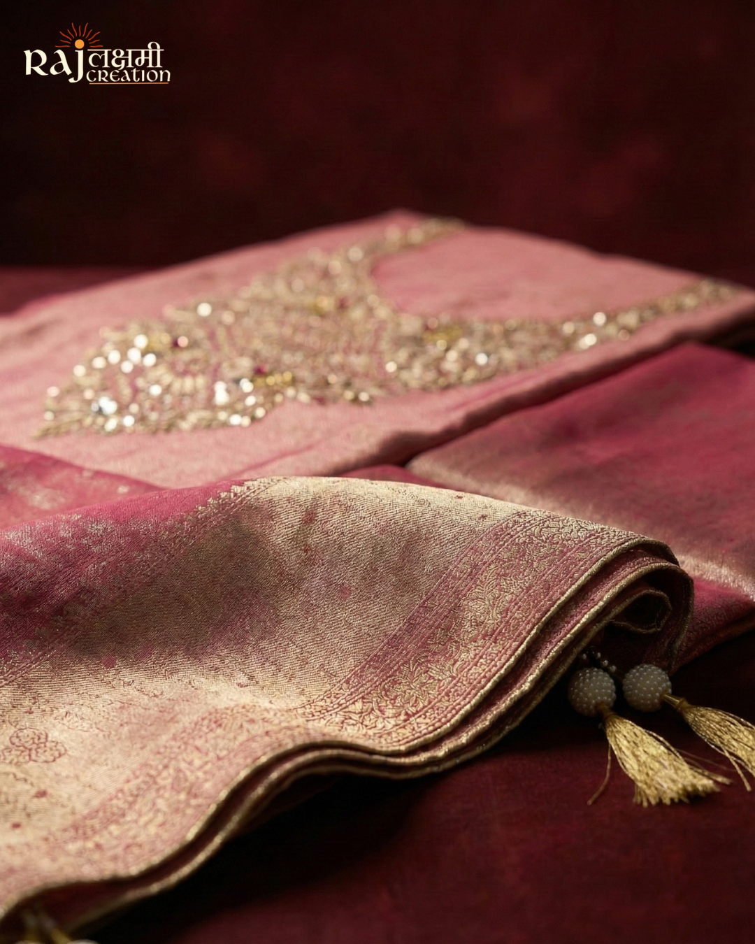 Lavender-Mauve Tissue Upada Suit with Intricate Gold Zardosi Artistry