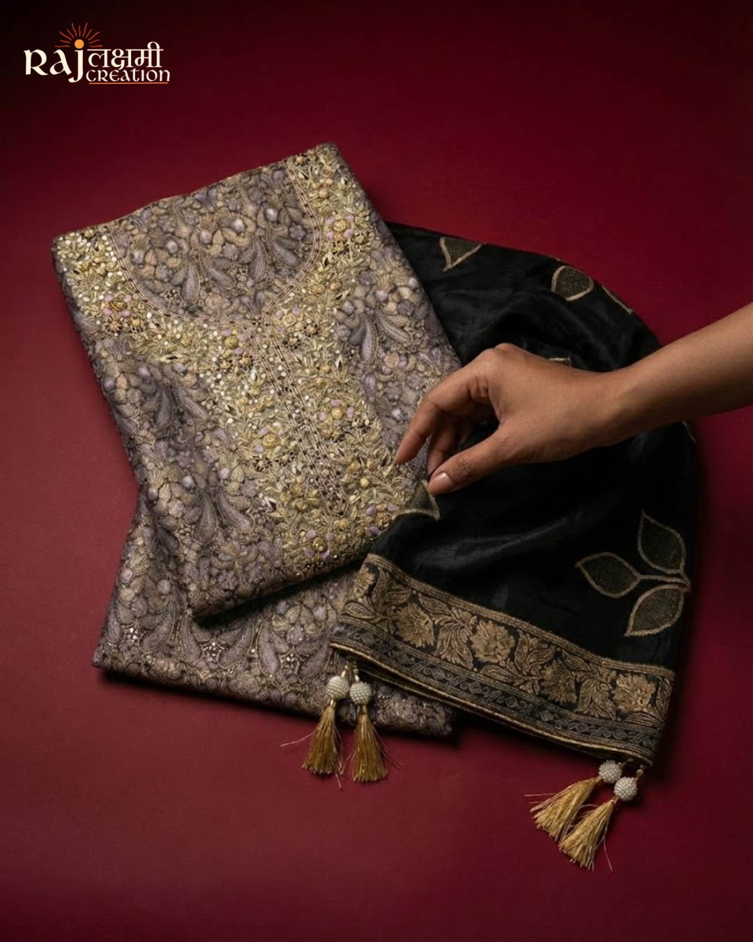 The 'Fiza' Woven Tissue Ensemble with Heavy Zardosi Artistry