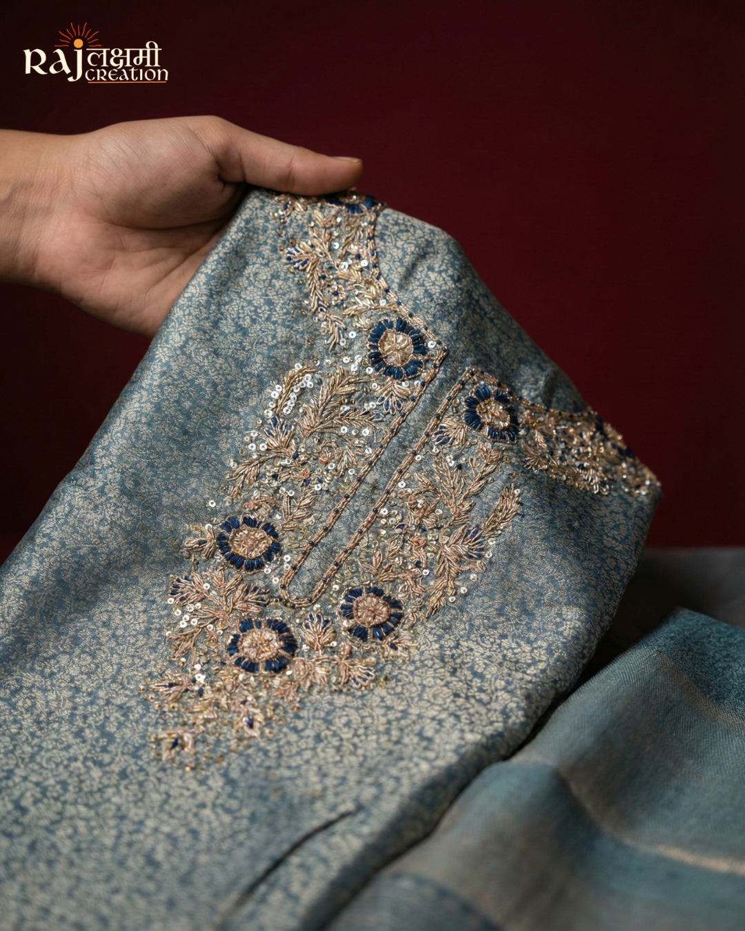 Exquisite Uppada Silk Zardosi Suit Set with Tissue Dupatta