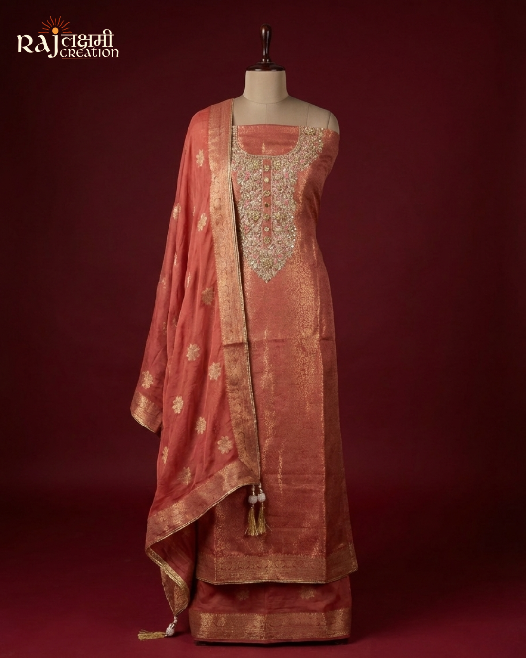 Exquisite Zardosi Embroidered Tissue Upada Sets with Zari Dupatta