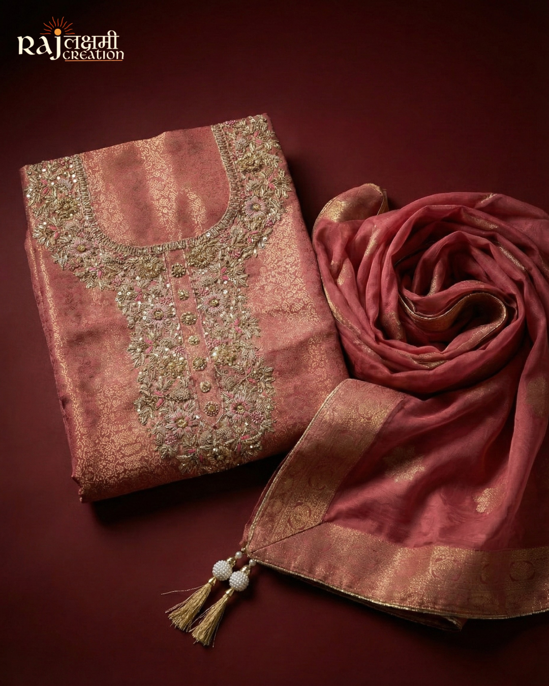 Exquisite Zardosi Embroidered Tissue Upada Sets with Zari Dupatta