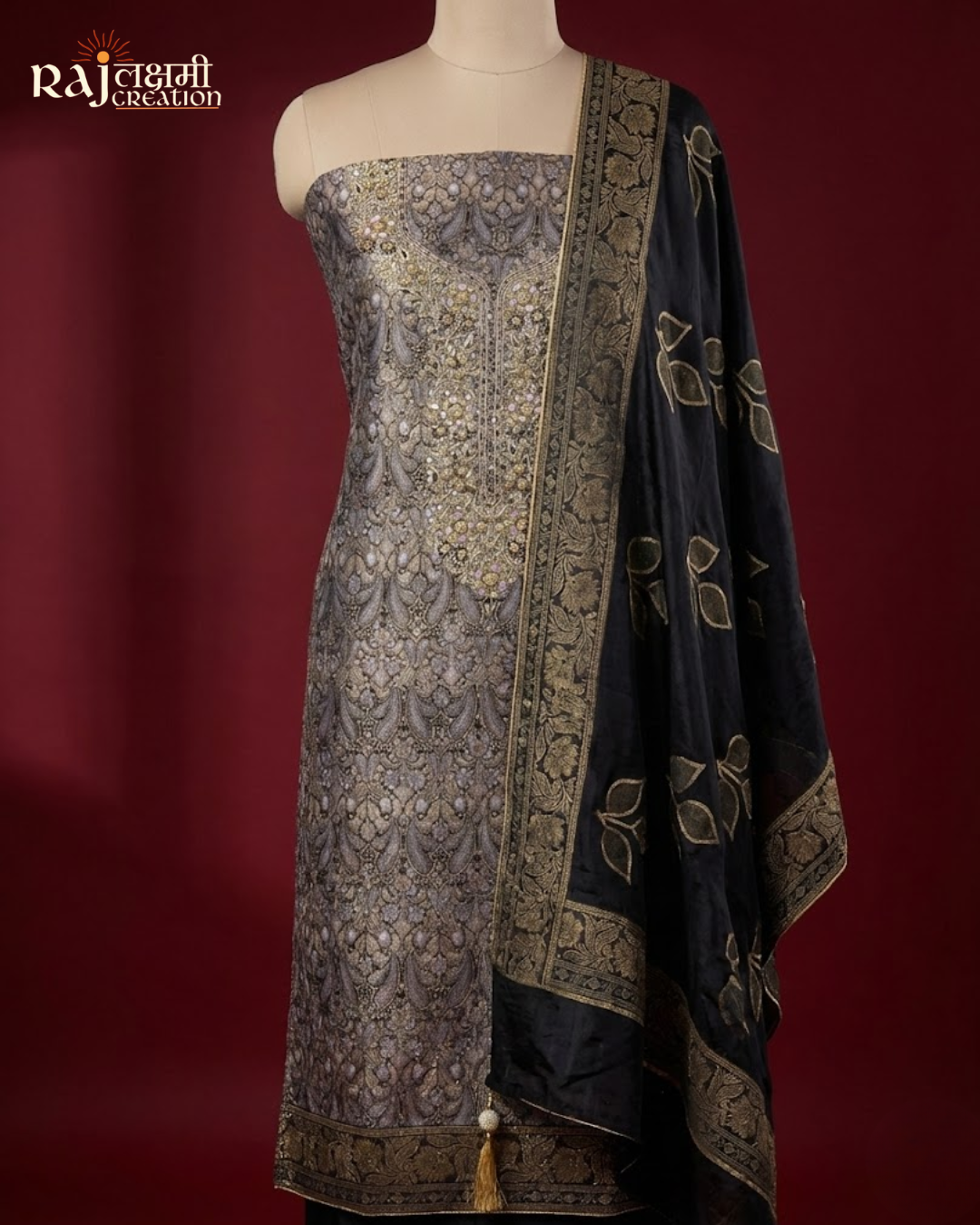 The 'Fiza' Woven Tissue Ensemble with Heavy Zardosi Artistry