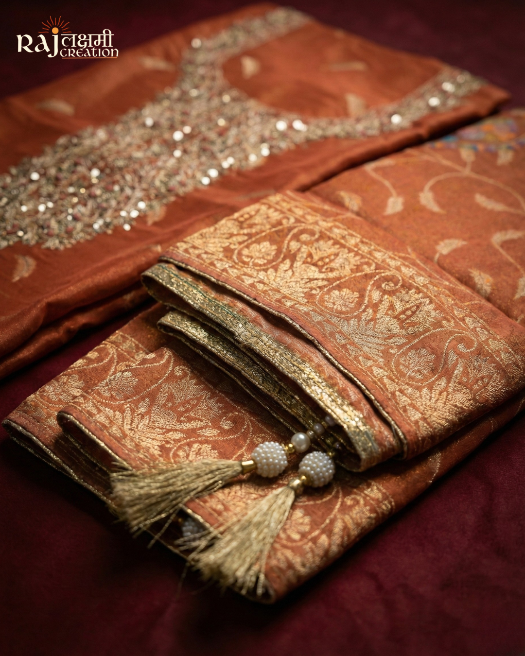 Handcrafted Zardosi Upada Silk Suit with Shimmering Zari Tissue Dupatta
