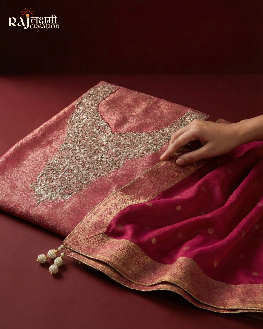 Premium Tissue Upada Silk Suit with Heavy Zardosi Embroidery