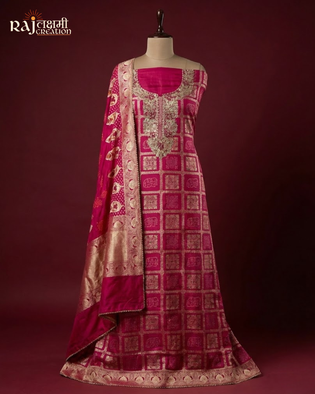 The 'Rajwada' Geometric Woven Dola Silk & Uppada Ensemble