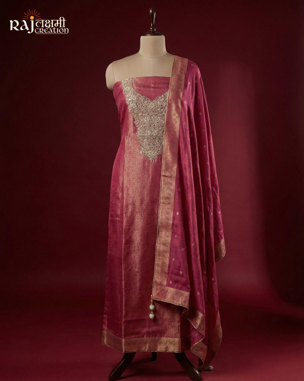 Premium Tissue Upada Silk Suit with Heavy Zardosi Embroidery