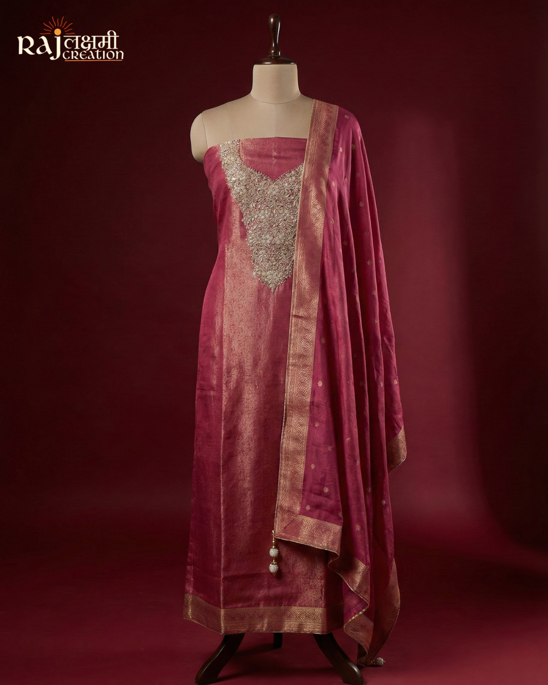 Premium Tissue Upada Silk Suit with Heavy Zardosi Embroidery