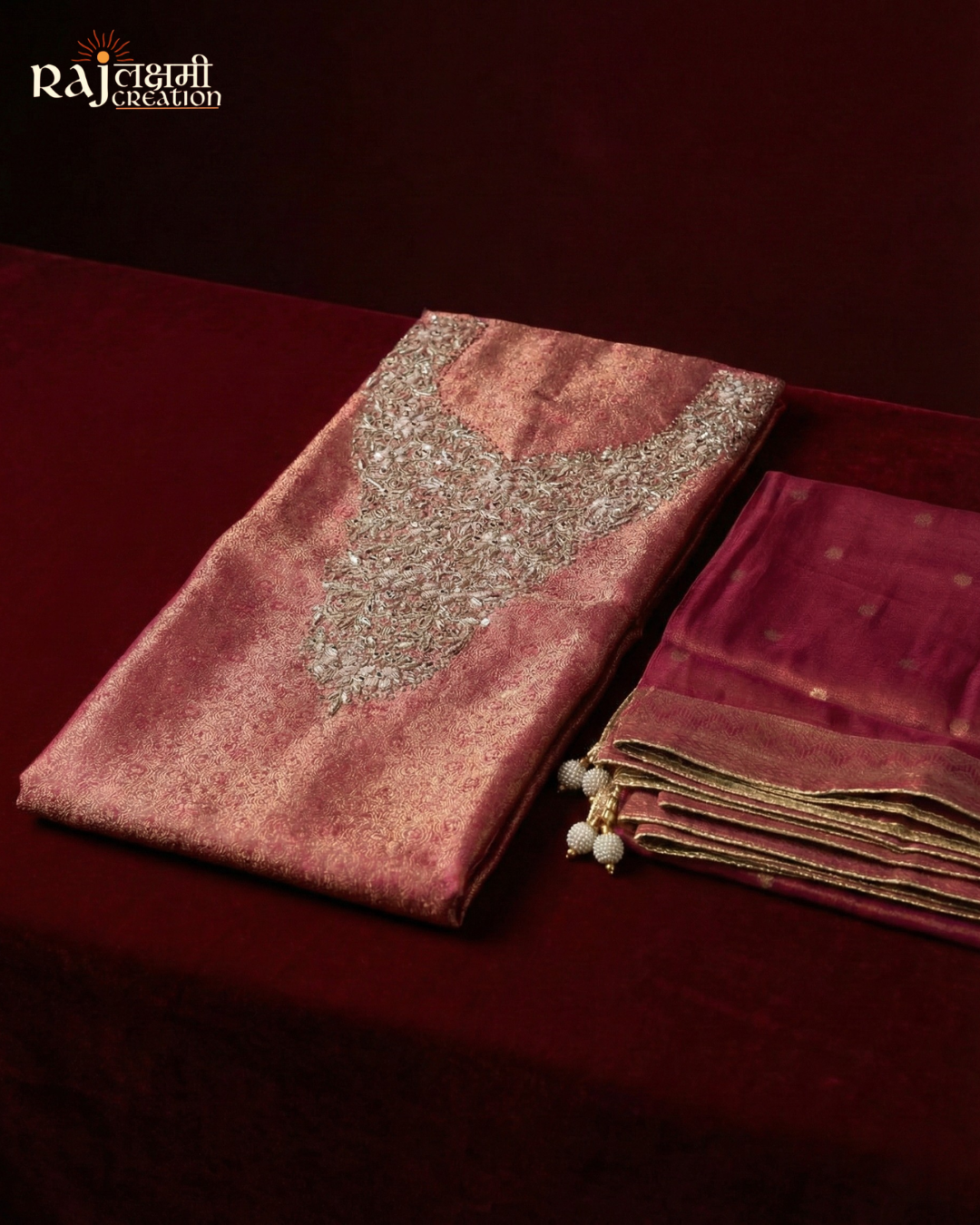 Premium Tissue Upada Silk Suit with Heavy Zardosi Embroidery