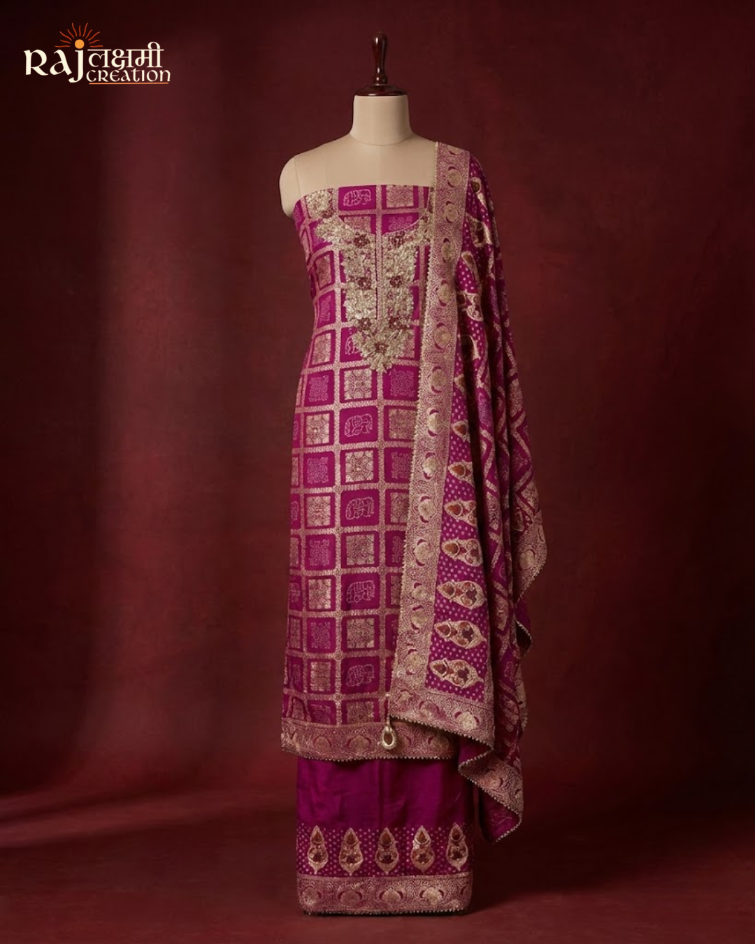 Premium Woven Dola Silk Zardosi Unstitched Suit Material