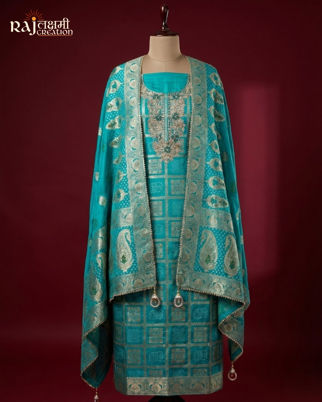 The 'Maharani' Heritage Dola Silk Suit Set  Zardosi & Patola Weave